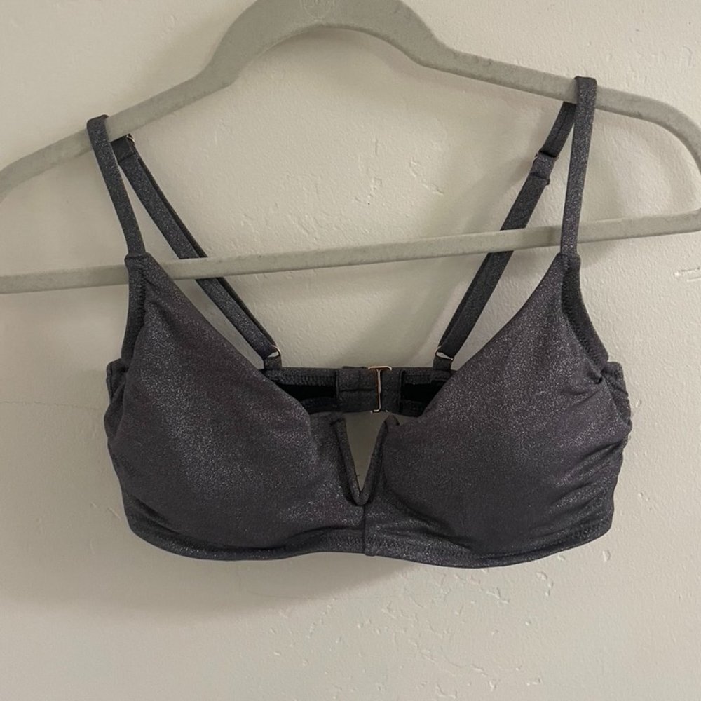 Shade & Shore 36C Bikini Top Dark Gray Metallic Finish Wired Adjustable Strap